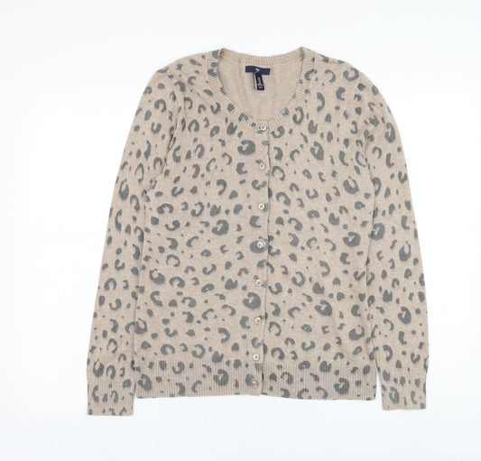 Gap Womens Brown Round Neck Animal Print Polyester Cardigan Jumper Size M
