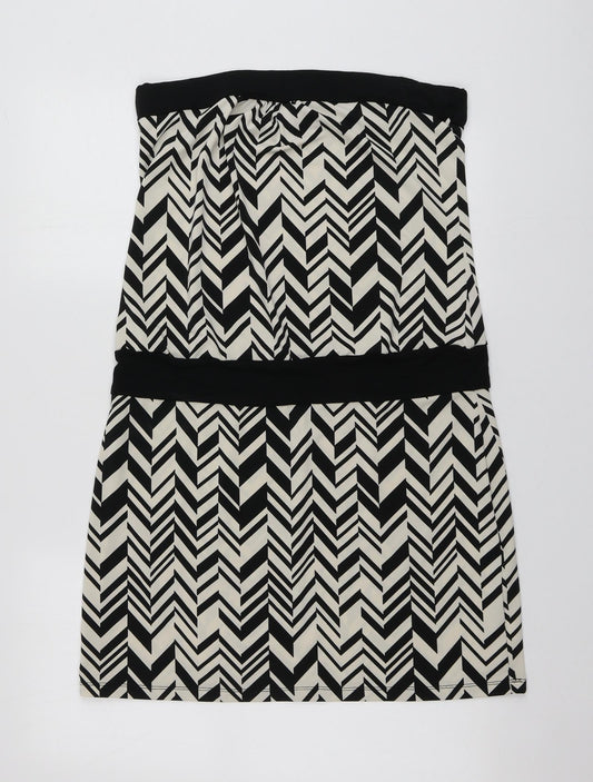 Warehouse Womens Beige Geometric Polyester A-Line  Size 14  Square Neck