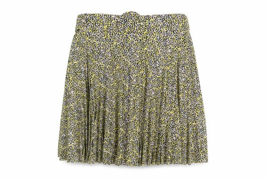 Topshop Womens Yellow Floral Polyester Pleated Skirt Size 6