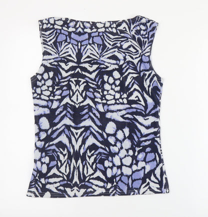 Reflections Womens Blue Geometric Polyester Basic Tank Size M Square Neck