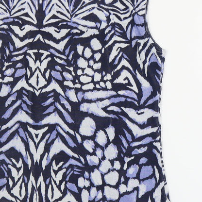 Reflections Womens Blue Geometric Polyester Basic Tank Size M Square Neck