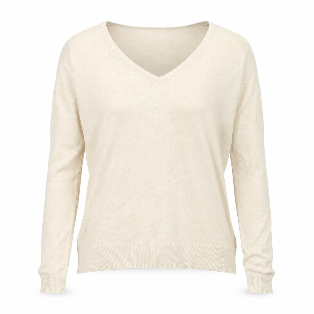 Real Woman Womens Beige V-Neck  Viscose Pullover Jumper Size S