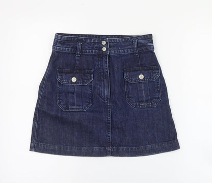 Topshop Womens Blue  Cotton A-Line Skirt Size 26 in   Zip