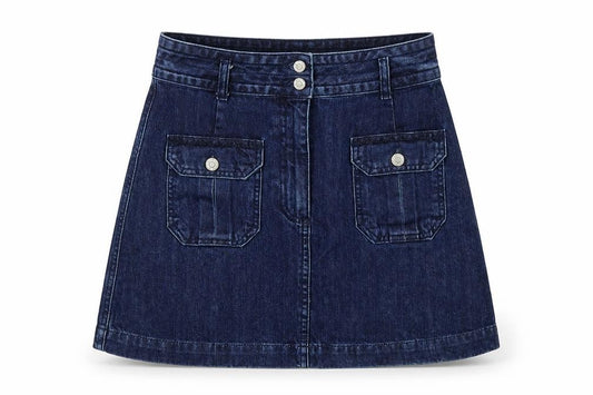 Topshop Womens Blue  Cotton A-Line Skirt Size 26 in   Zip