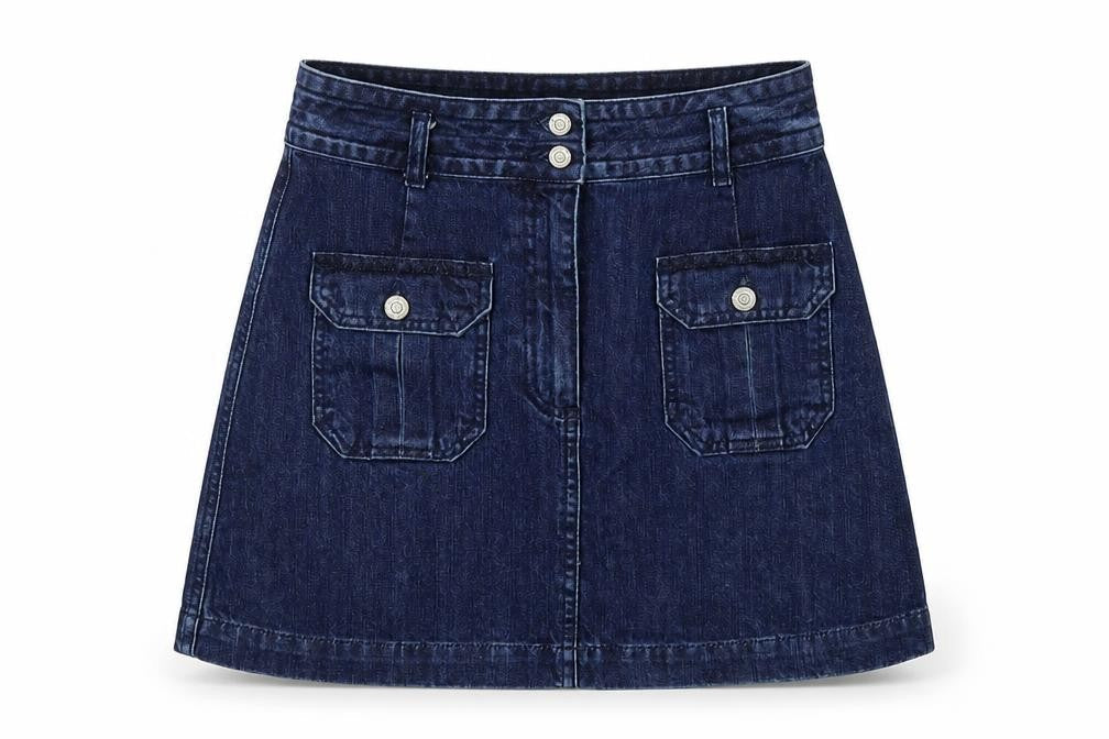Topshop Womens Blue  Cotton A-Line Skirt Size 26 in   Zip