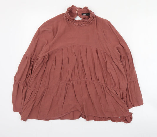 Zara Womens Pink  Viscose Basic Blouse Size M High Neck