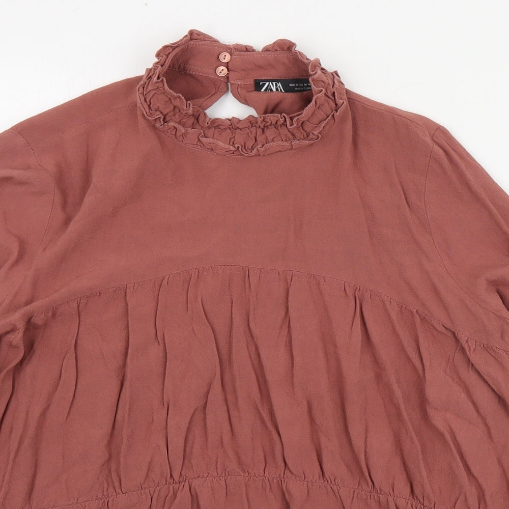 Zara Womens Pink  Viscose Basic Blouse Size M High Neck