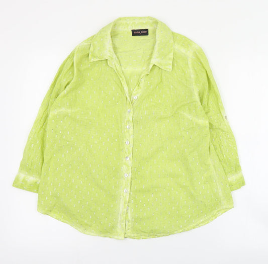 Anna Rose Womens Green  Cotton Basic Button-Up Size 14 Collared