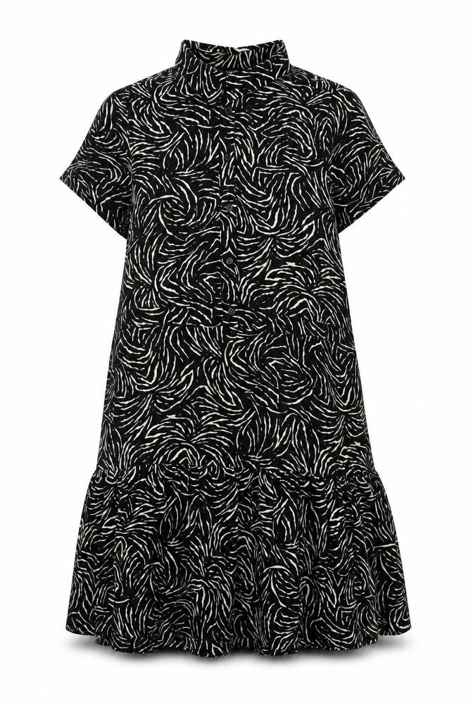 New Look Womens Black Striped Polyester Trapeze & Swing  Size 12  Collared Button