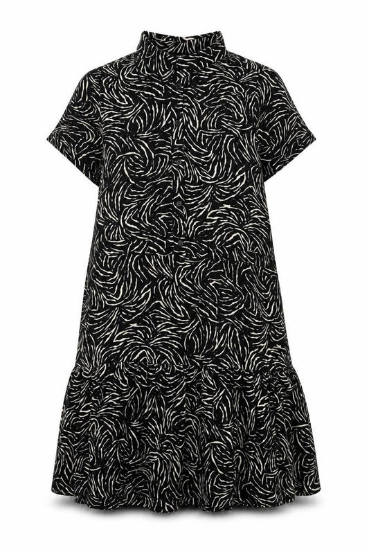 New Look Womens Black Striped Polyester Trapeze & Swing  Size 12  Collared Button