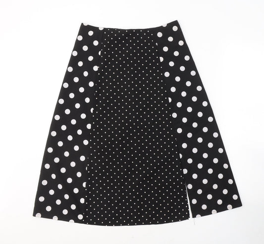 Preworn Womens Black Polka Dot Polyester A-Line Skirt Size 28   Zip
