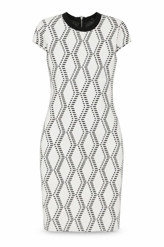 River Island Womens White Geometric Cotton A-Line  Size 10  Round Neck Zip