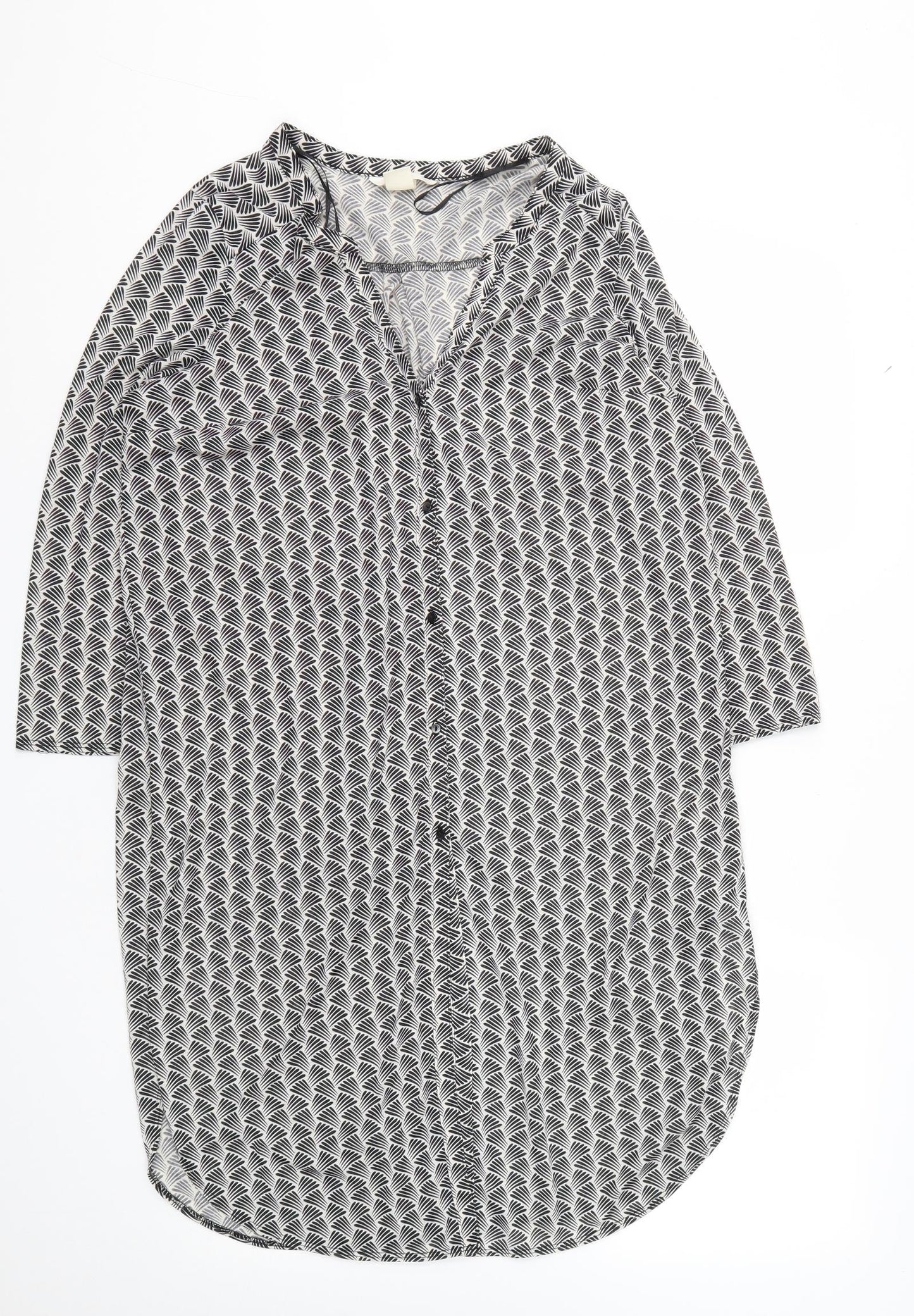 H&M Womens Black Geometric Polyester Basic Button-Up Size S V-Neck