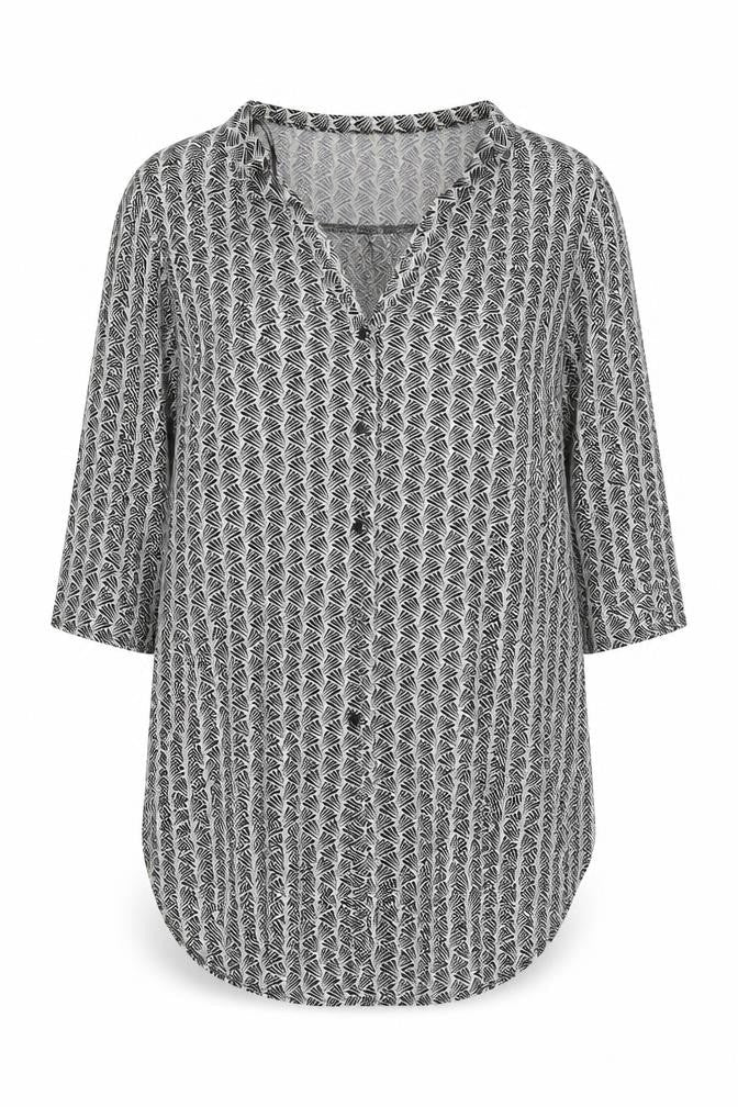H&M Womens Black Geometric Polyester Basic Button-Up Size S V-Neck