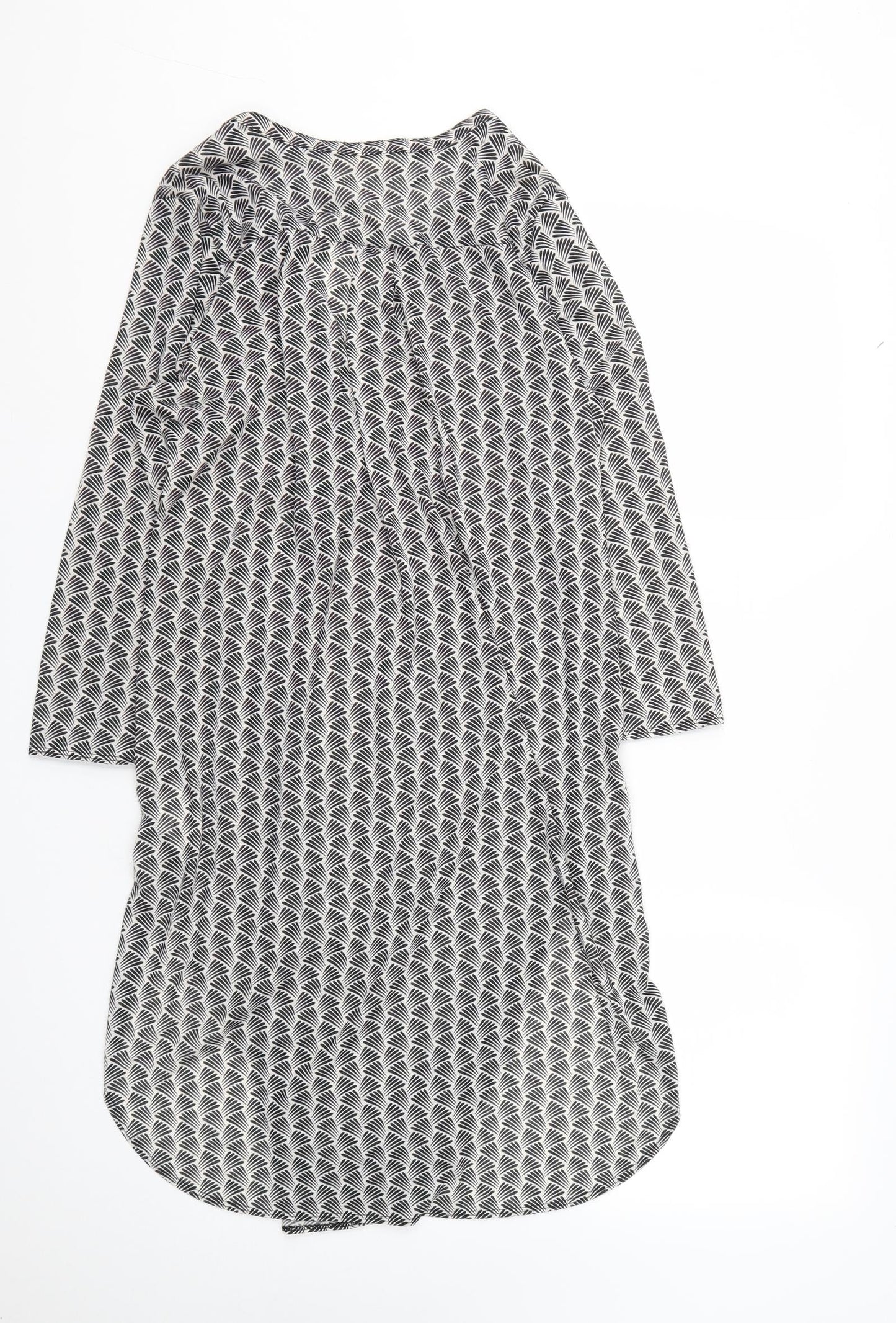 H&M Womens Black Geometric Polyester Basic Button-Up Size S V-Neck
