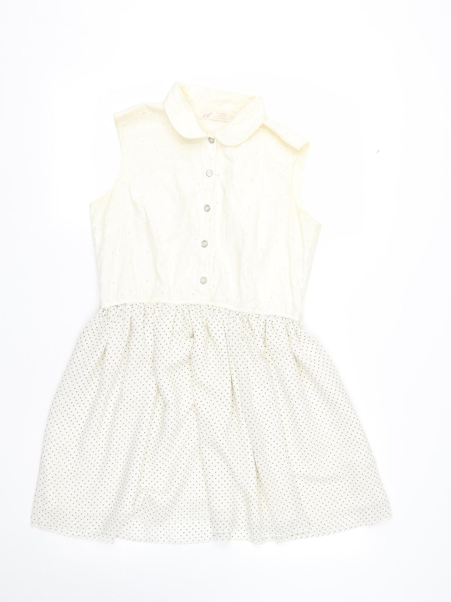Marks and Spencer Womens White Polka Dot Cotton Fit & Flare  Size M  Collared Button