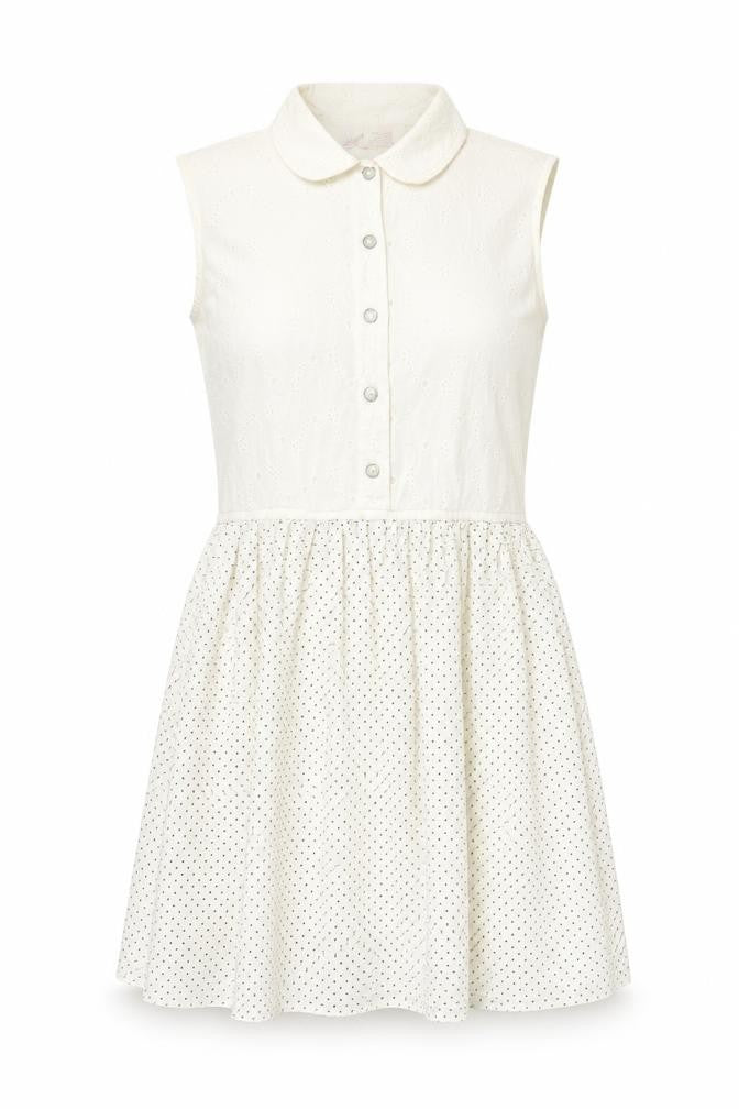 Marks & Spencer Womens White Polka Dot Cotton Fit & Flare  Size M  Collared Button