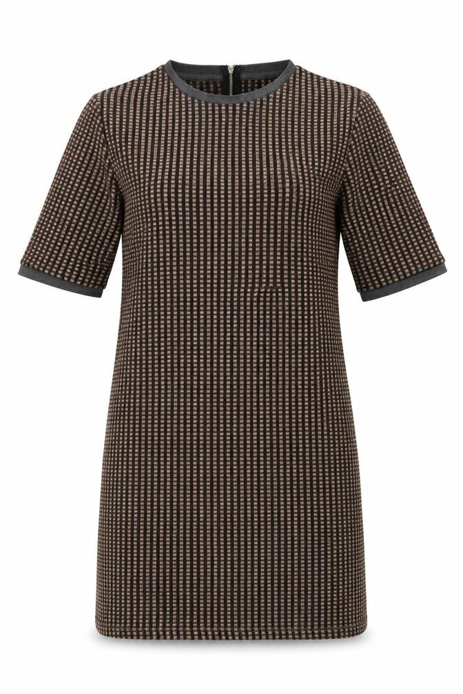 Zara Womens Brown Plaid Polyester A-Line  Size L  Round Neck Zip