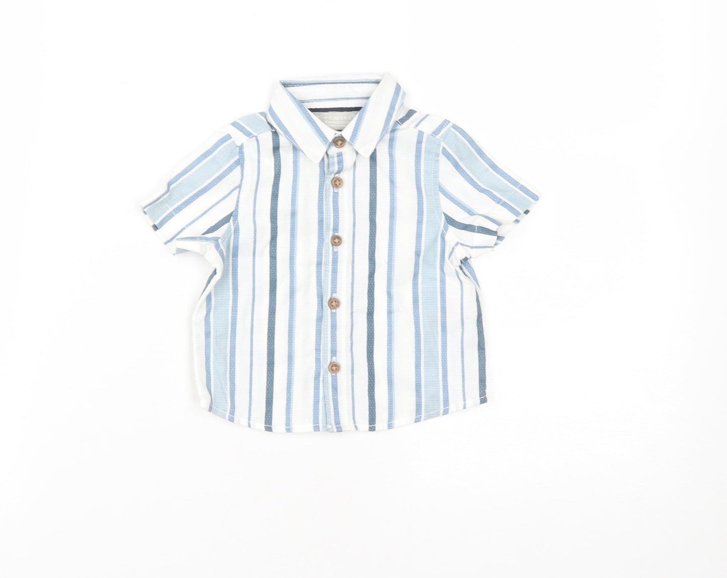 Primark Boys Blue Striped Cotton Basic Button-Up Size 3-6 Months Collared Button