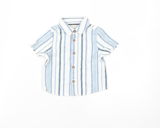 Primark Boys Blue Striped Cotton Basic Button-Up Size 3-6 Months Collared Button