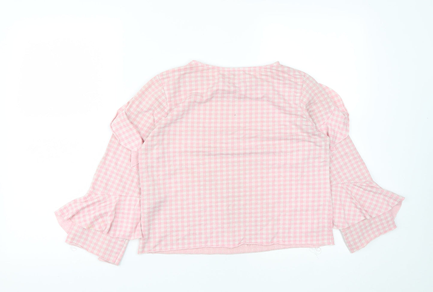 Only  Womens Pink Check Polyester Basic Blouse Size M Round Neck