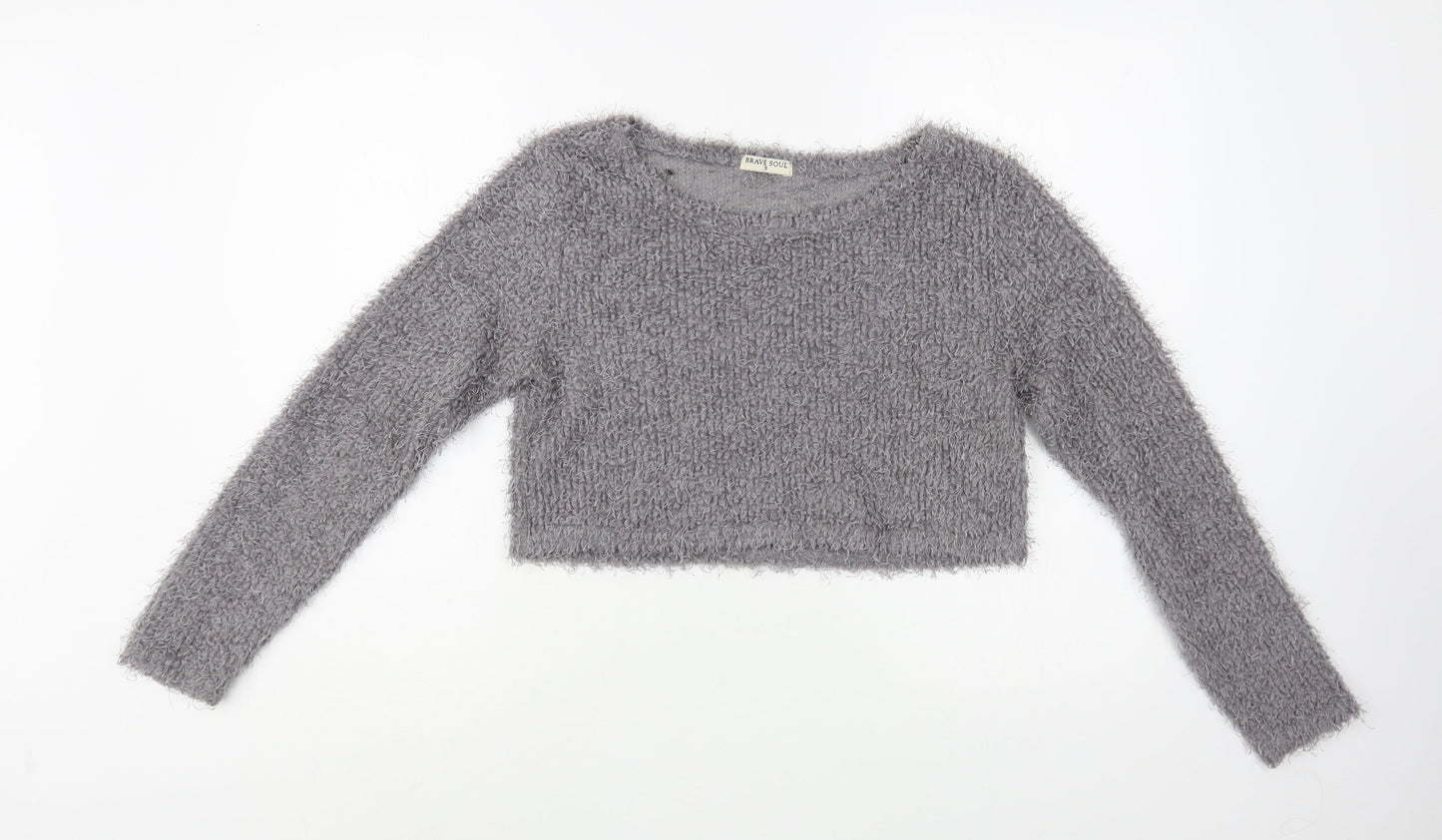 Brave Soul Womens Grey Boat Neck  Polyester Pullover Jumper Size S   - Cropped