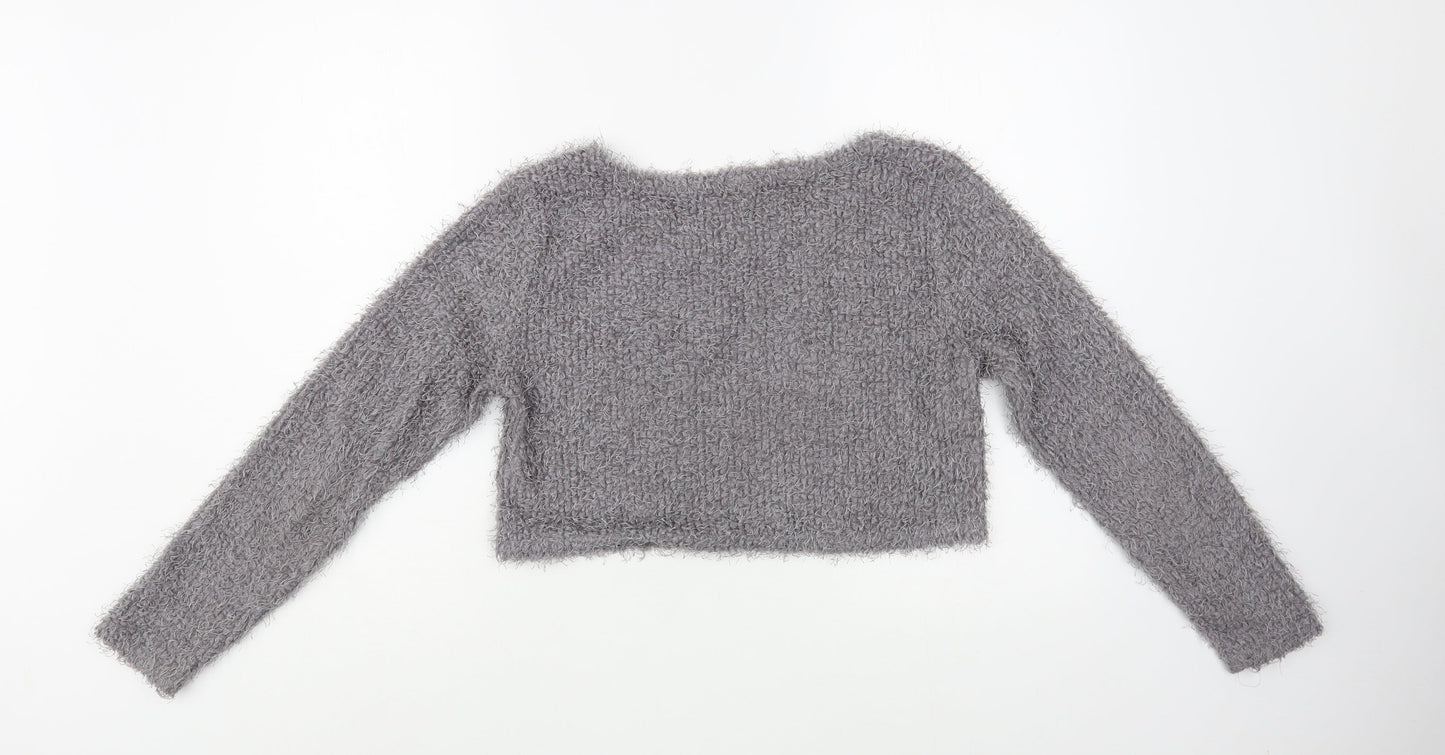 Brave Soul Womens Grey Boat Neck  Polyester Pullover Jumper Size S   - Cropped