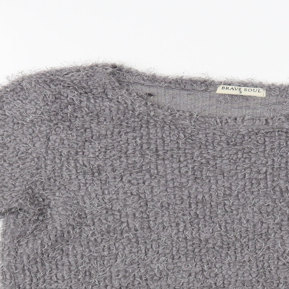 Brave Soul Womens Grey Boat Neck  Polyester Pullover Jumper Size S   - Cropped