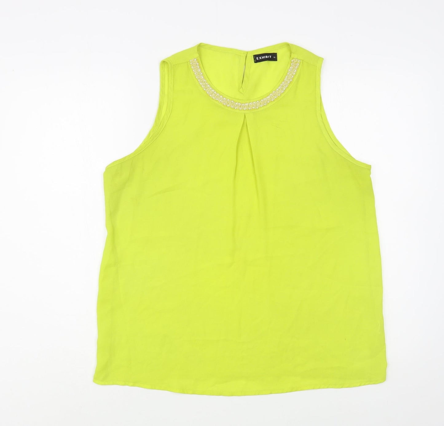 Exhibit Womens Green  Polyester Basic Blouse Size 14 Scoop Neck - Embelished Neckline
