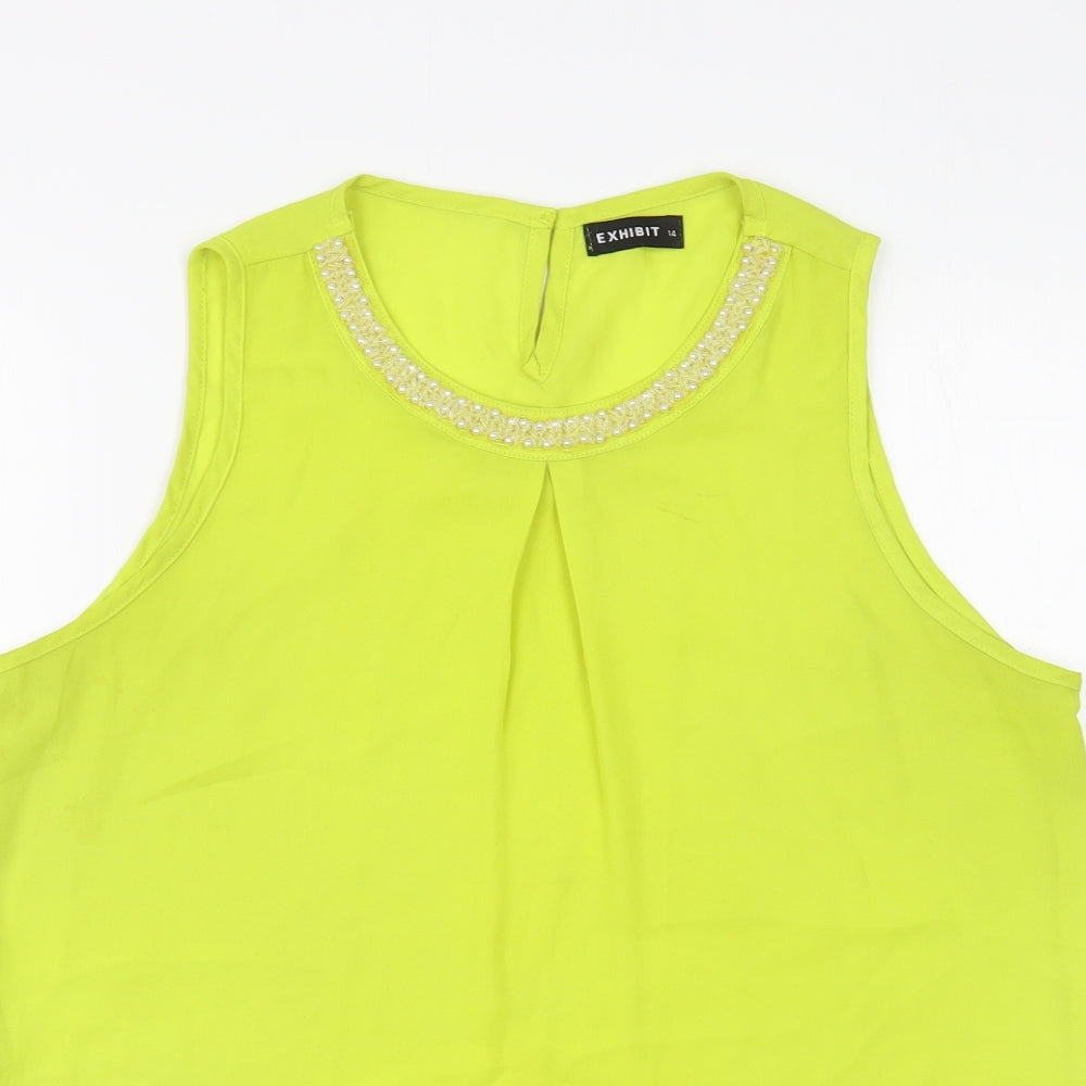 Exhibit Womens Green  Polyester Basic Blouse Size 14 Scoop Neck - Embelished Neckline