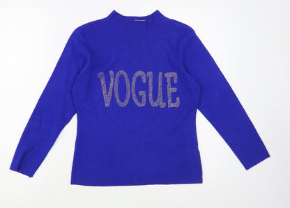 Preloved Zeva Womens Blue Mock Neck  Viscose Pullover Jumper Size S   - Vogue - Front