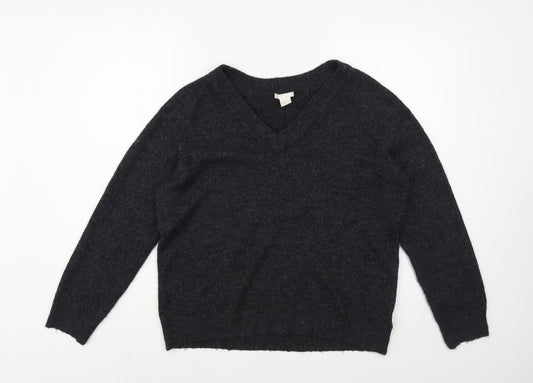 H&M Womens Grey V-Neck  Acrylic Pullover Jumper Size S