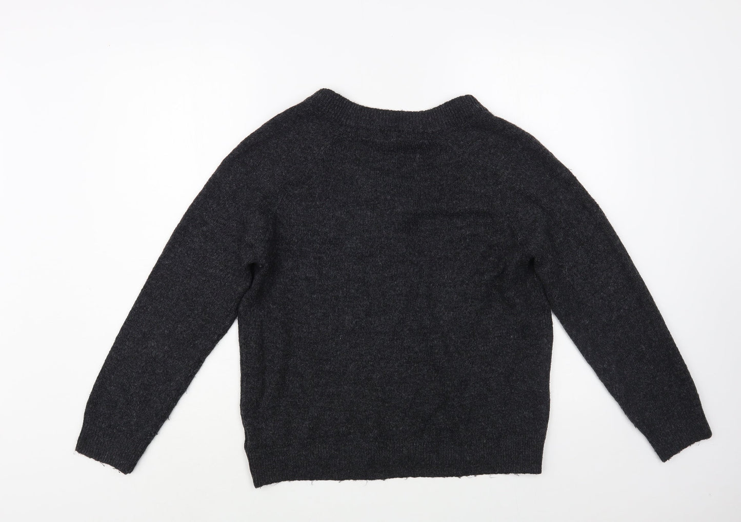 H&M Womens Grey V-Neck  Acrylic Pullover Jumper Size S