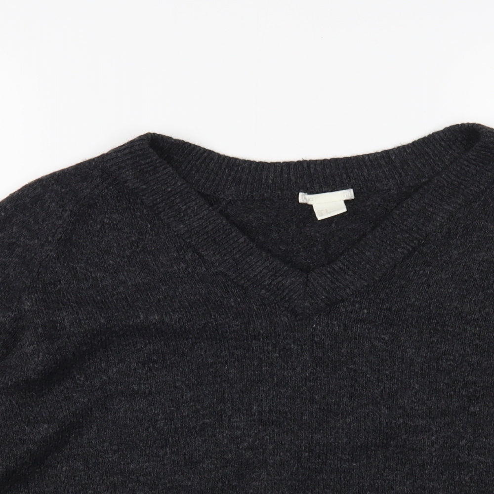 H&M Womens Grey V-Neck  Acrylic Pullover Jumper Size S
