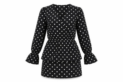 Boohoo Womens Black Polka Dot Polyester Fit & Flare  Size 10  V-Neck Pullover