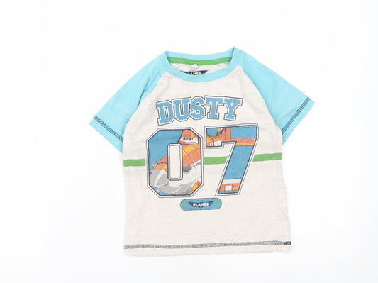Disney Boys Beige  Polyester Basic T-Shirt Size 3-4 Years Round Neck  - Dusty Planes