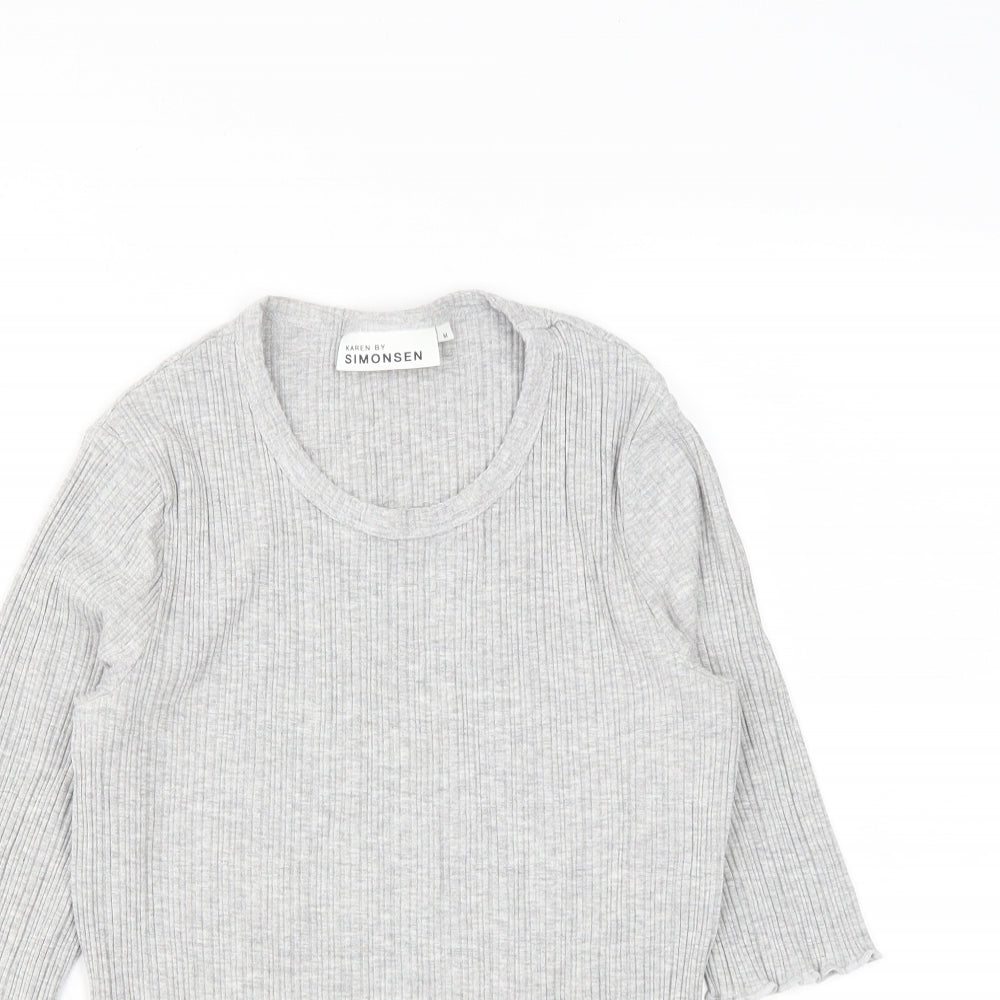 Karen By Simonsen Womens Grey  Viscose Basic T-Shirt Size M Round Neck