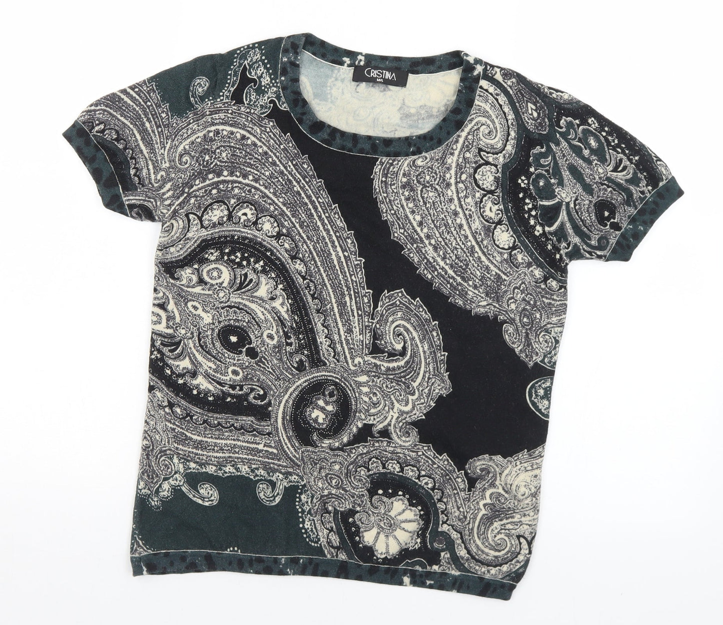 Cristina Womens Multicoloured Round Neck Geometric Rayon Pullover Jumper Size M   - M/L