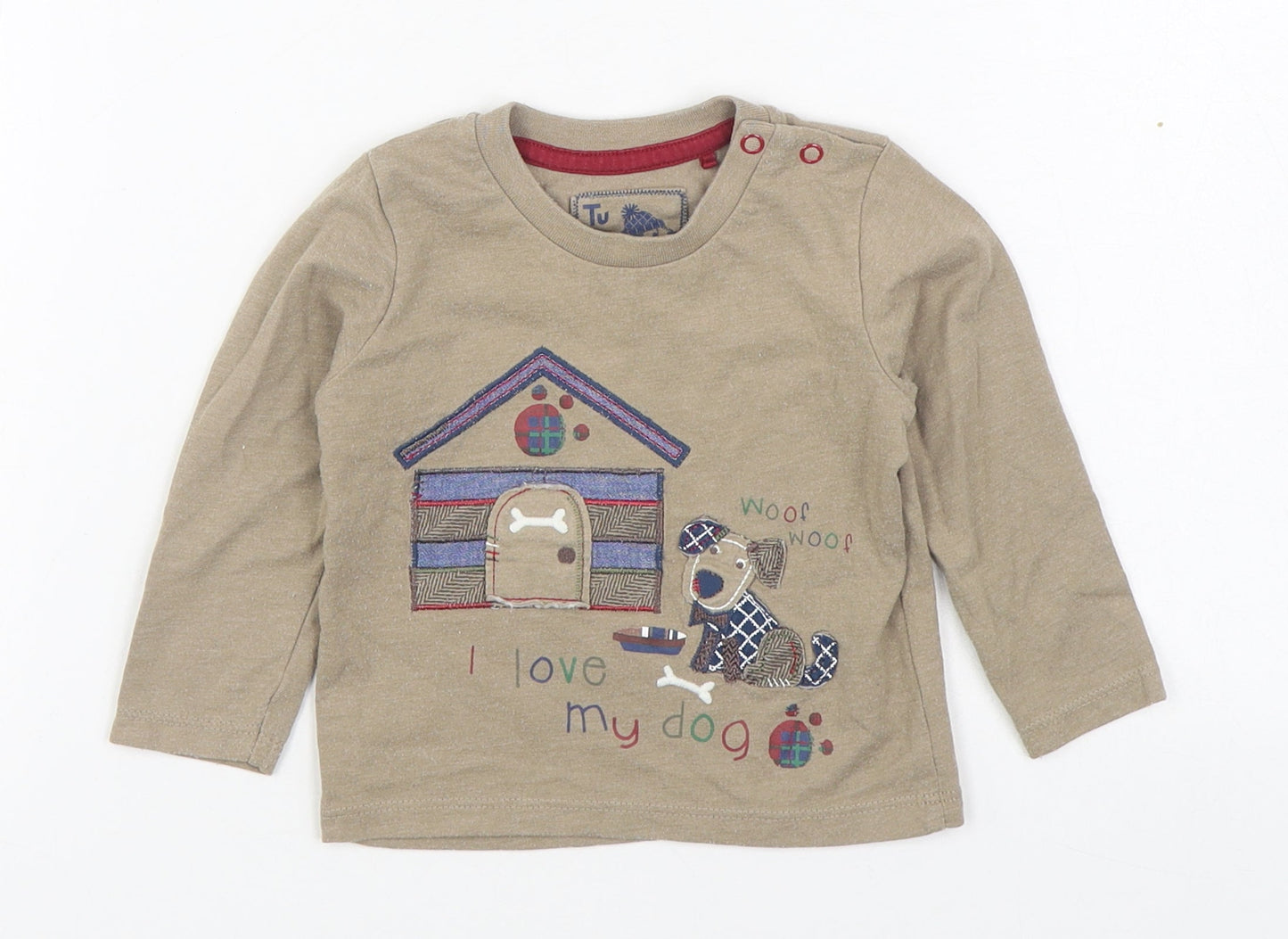TU Baby Brown  Cotton Basic T-Shirt Size 6-9 Months Round Neck Pullover