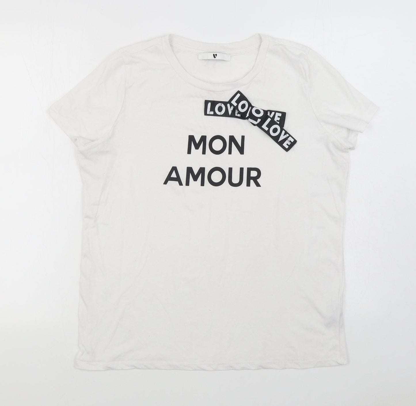 By Very Womens White  Cotton Basic T-Shirt Size 14 Round Neck