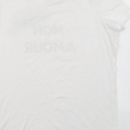Very Womens White Cotton Basic T-Shirt Size 14 Round Neck