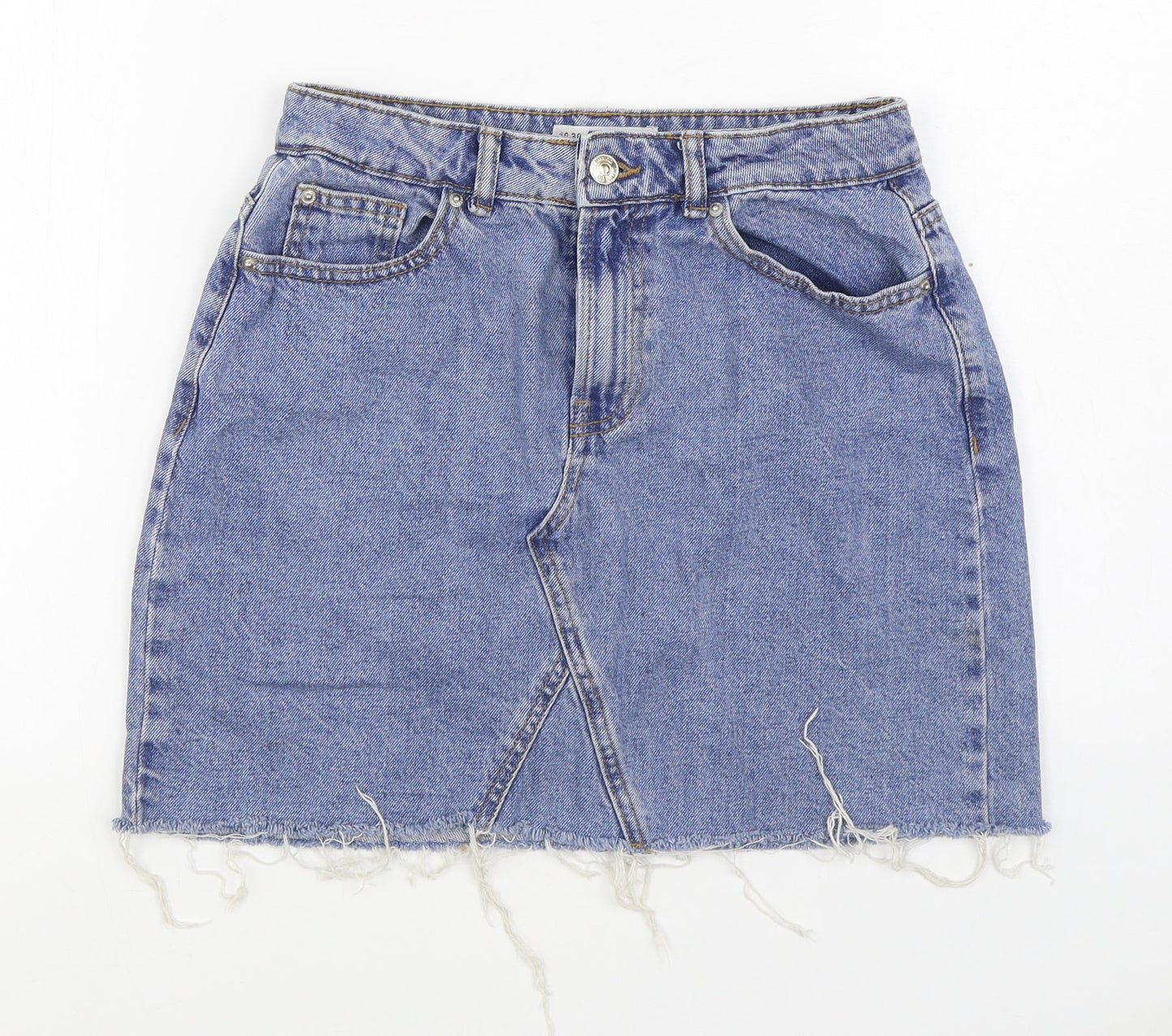 Denim & Co. Womens Blue  Cotton A-Line Skirt Size 10   Zip