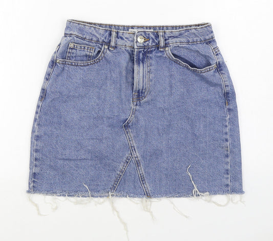 Denim & Co. Womens Blue  Cotton A-Line Skirt Size 10   Zip