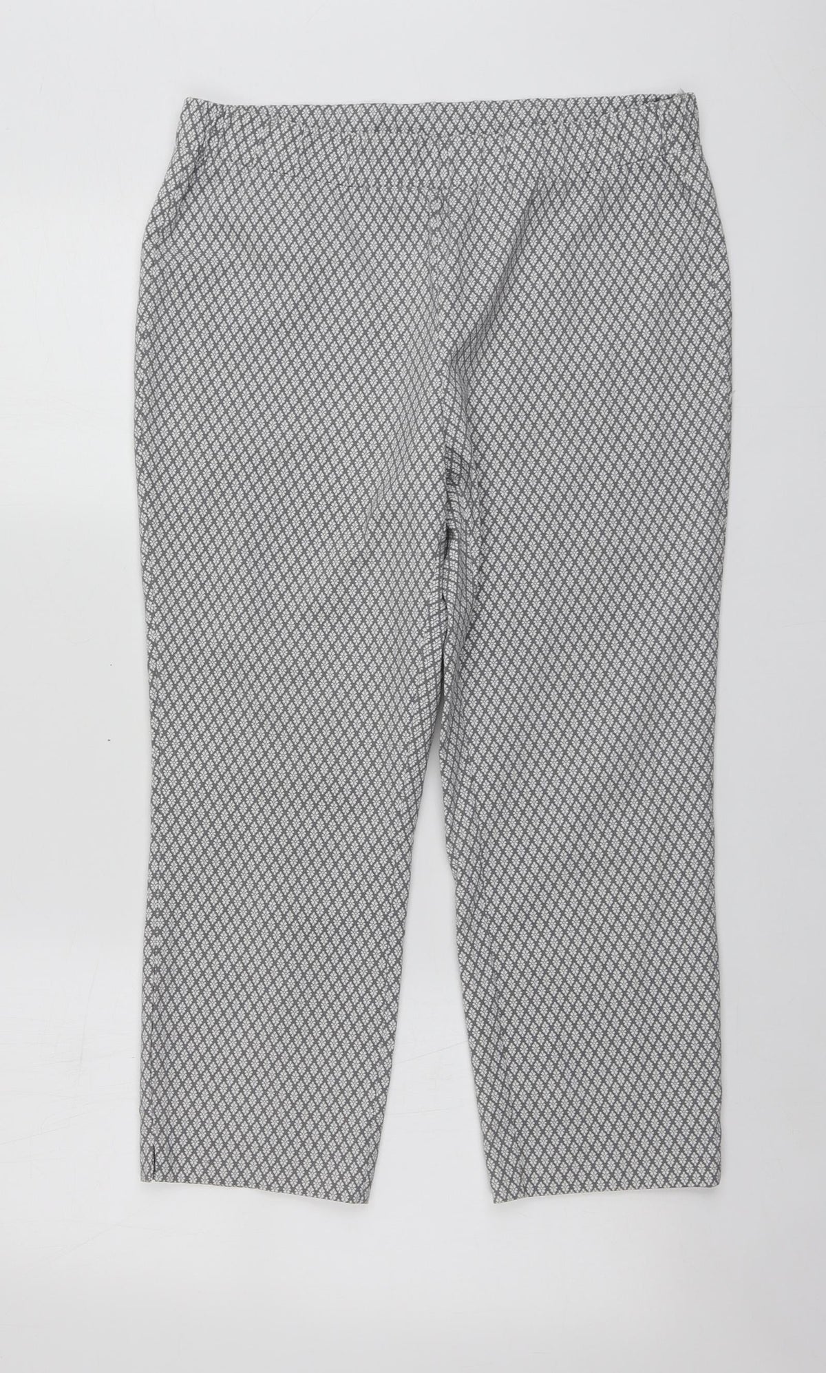 Preworn Womens Grey Geometric Viscose Chino Trousers Size 16 L22 in Regular