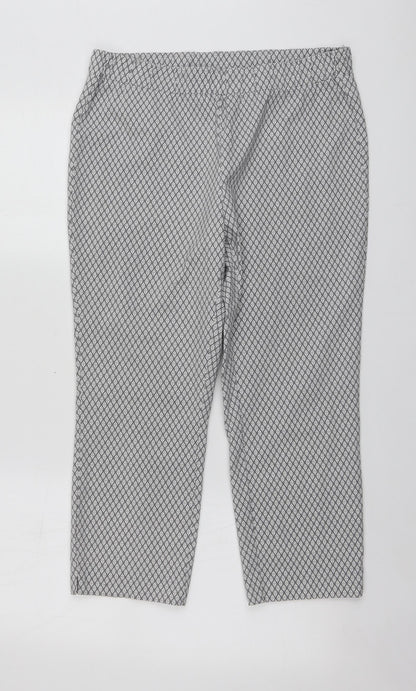 Preworn Womens Grey Geometric Viscose Chino Trousers Size 16 L22 in Regular