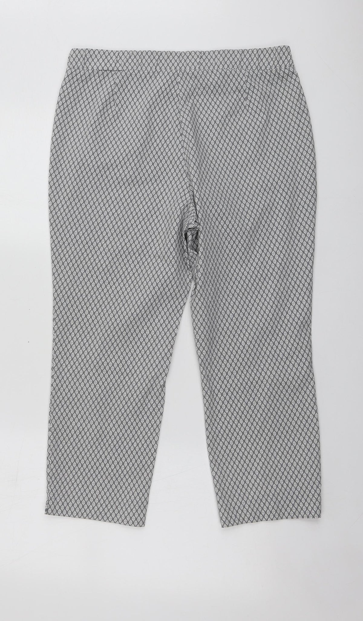 Preworn Womens Grey Geometric Viscose Chino Trousers Size 16 L22 in Regular