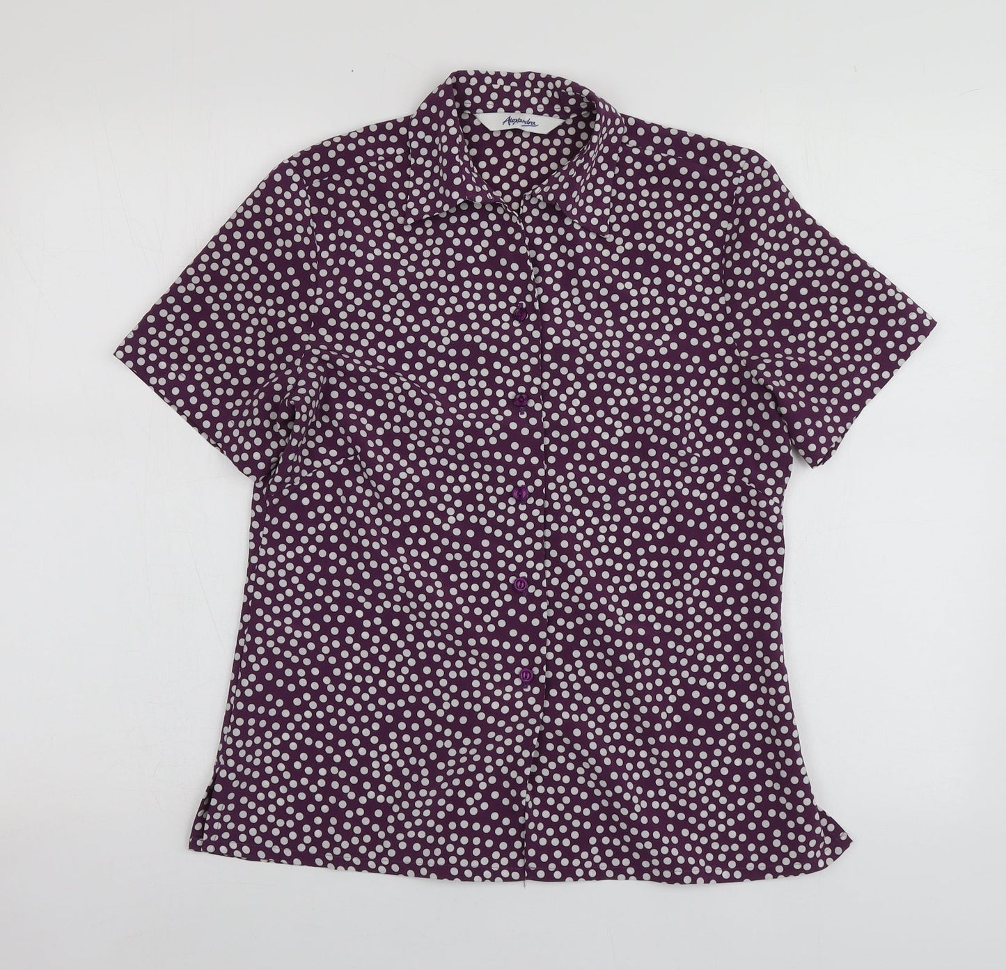 Alexandra Womens Purple Polka Dot Polyester Basic Button-Up Size 8 V-Neck
