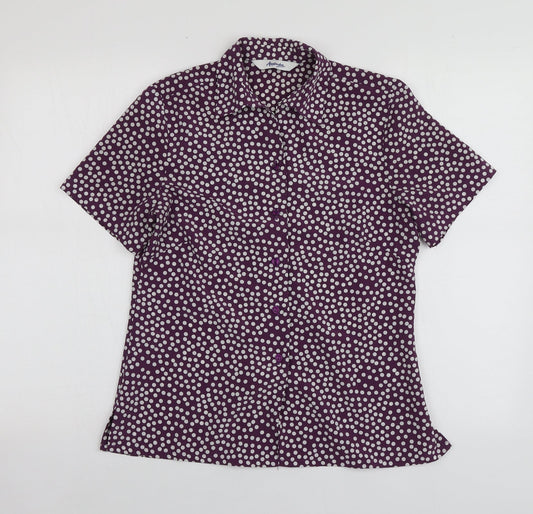 Alexandra Womens Purple Polka Dot Polyester Basic Button-Up Size 8 V-Neck