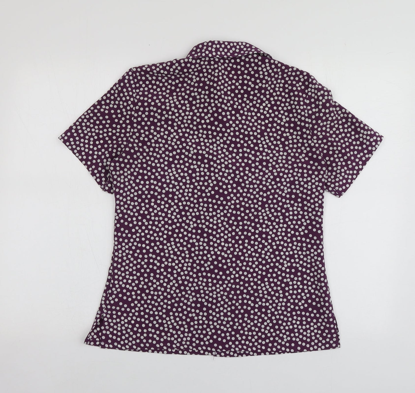 Alexandra Womens Purple Polka Dot Polyester Basic Button-Up Size 8 V-Neck