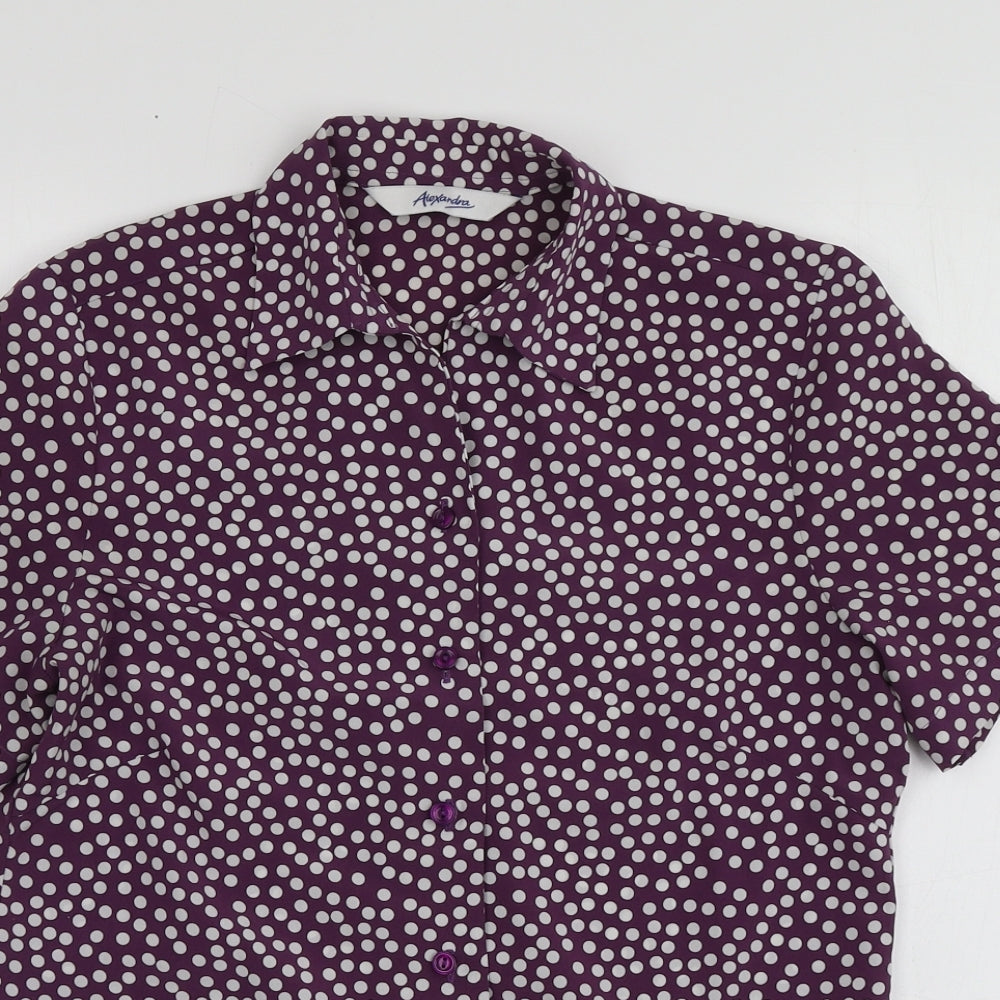 Alexandra Womens Purple Polka Dot Polyester Basic Button-Up Size 8 V-Neck